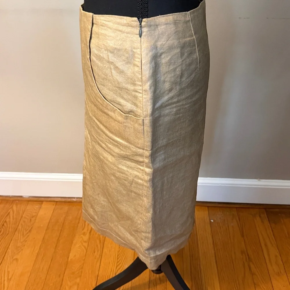 Casch  Metallic Gold Pencil Skirt Size 36 Linen Blend Minimalist Chic 4-6 us - Picture 5 of 6